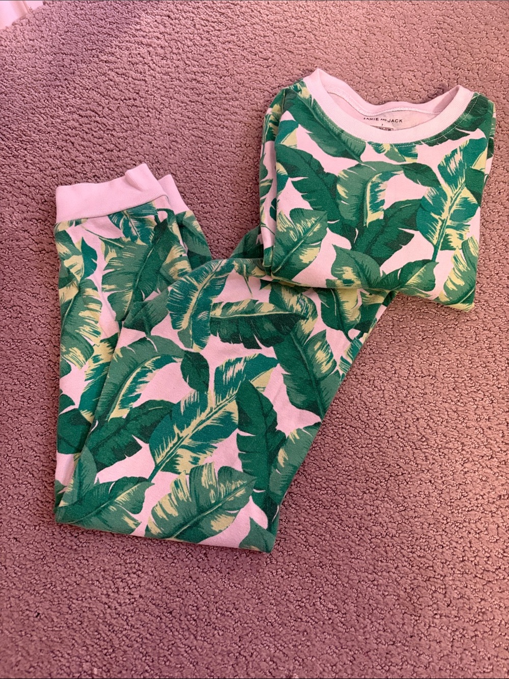 Janie and Jack size 7 Kids Palm Leaf Green Pajama Set